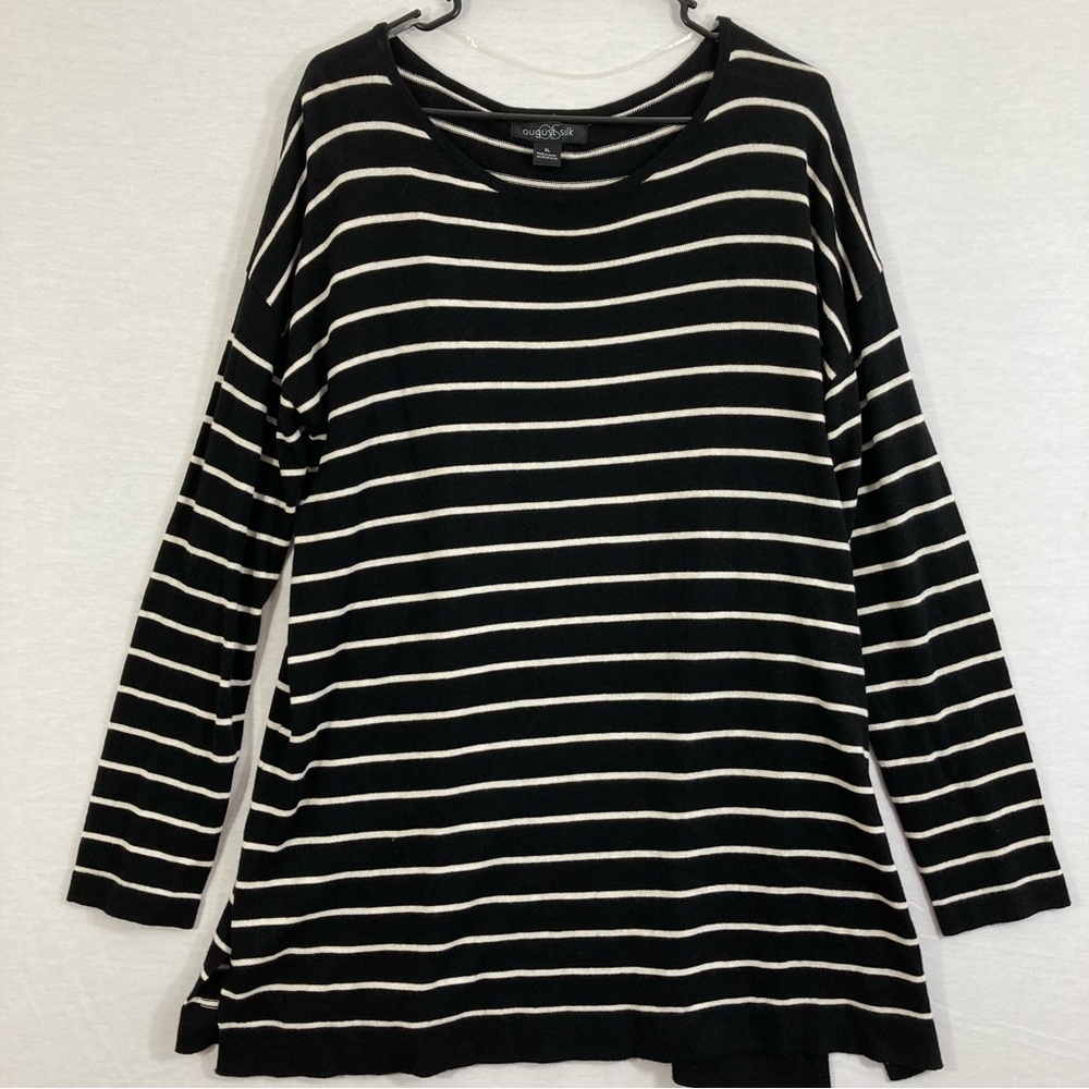 August Silk Black White Striped Soft Stretch Sweater size XL